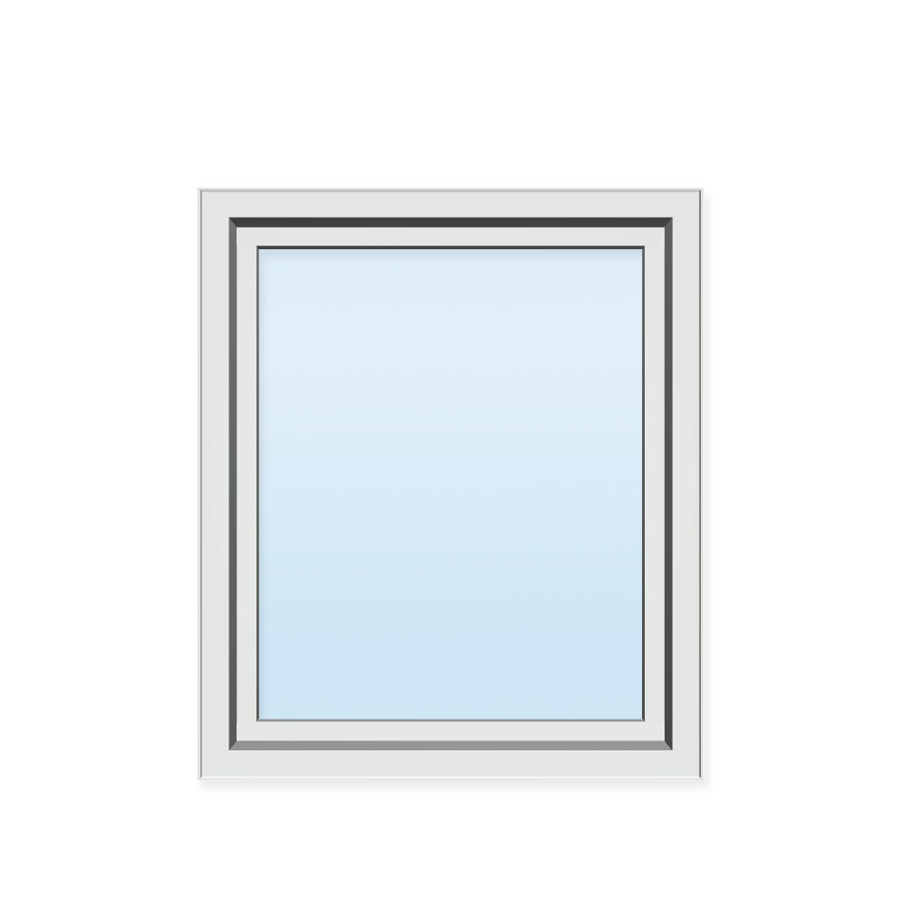 A simple rectangular window with a light blue background and a white frame with black inner trim.